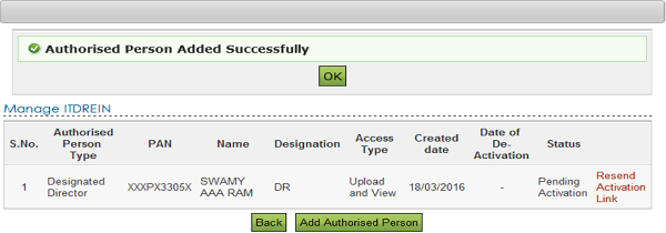 Add Authorised Person Successfully