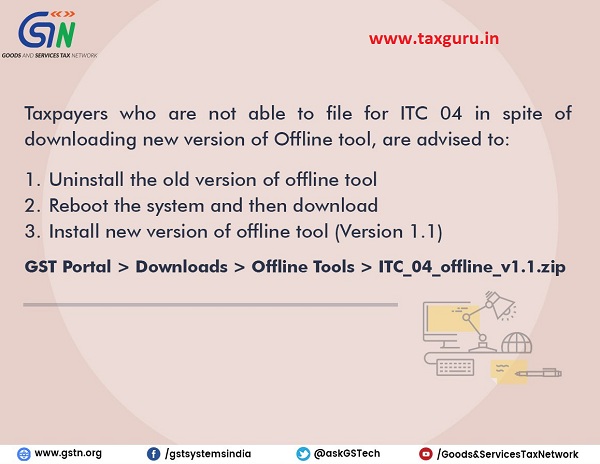 Advisory for taxpayers who are not able to file for ITC 04 in spite of downloading new version of Offline tool