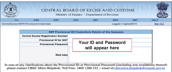 ID and PAssword under GST