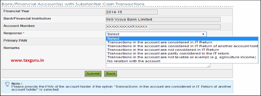 Submit reponse to Cash Transactions