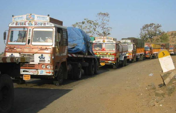 Figure 1. Freight trucks queued up close to a border