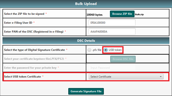 Select a valid USB token certificate.