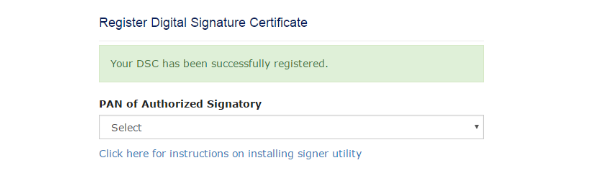 Your DSC has been successfully registered