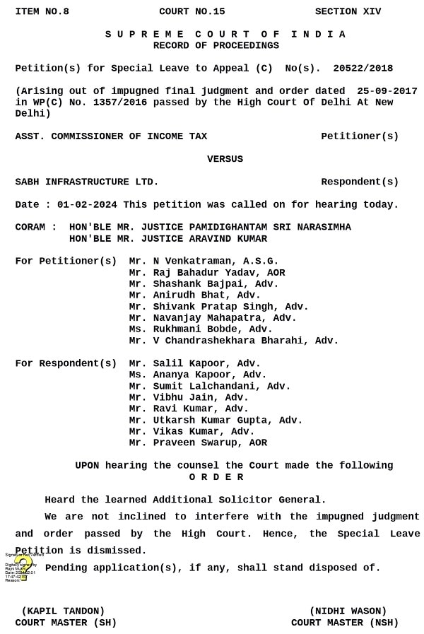 ASST. COMMISSIONER OF INCOME TAX VERSUS SABH INFRASTRUCTURE LTD (Supreme Court)