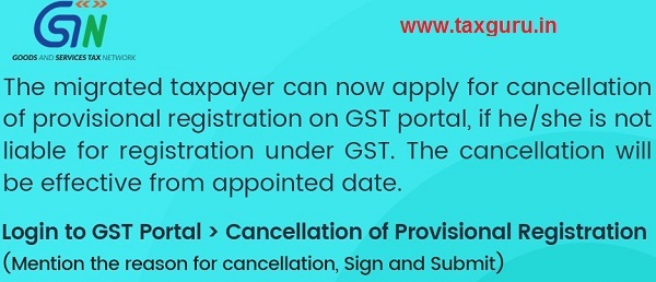 Cancellation of Provisional GST Registration