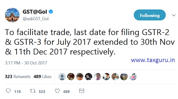 Last date for filing GSTR-2 & GSTR-3 for July 2017 extended