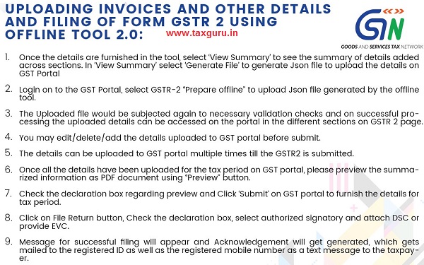 UPLOADING INVOICES AND OTHER DETAILS AND FILING OF FORM GSTR 2 USING OFFLINE TOOL 2.0