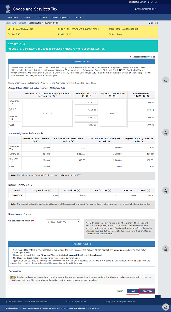 ITC Refund on Account of Exports Without Payment of Tax