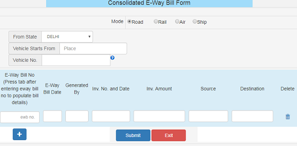 Consolidated” E-way bill Form