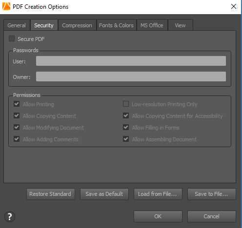 PDF Creation Options