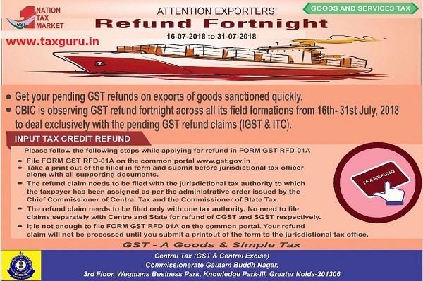 Third GST Refund Fortnight to clear pending refunds