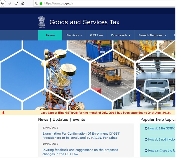 GSTR 3B July 2018 date extended to 24th Aug, 2018