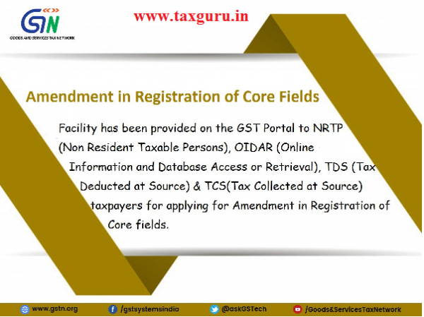 Amendment in Registration of Core Fields