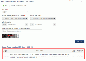 Search GST rate associated with HSN / Service Classification Code