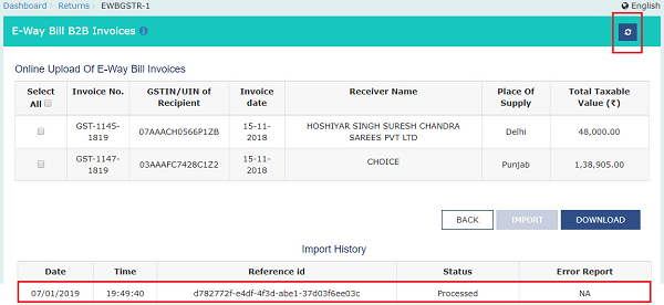 bill format way invoice e 1 system e GSTR of Importing bill into in Way invoices Form