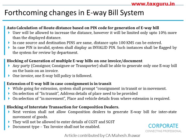 Changes in E-way bill