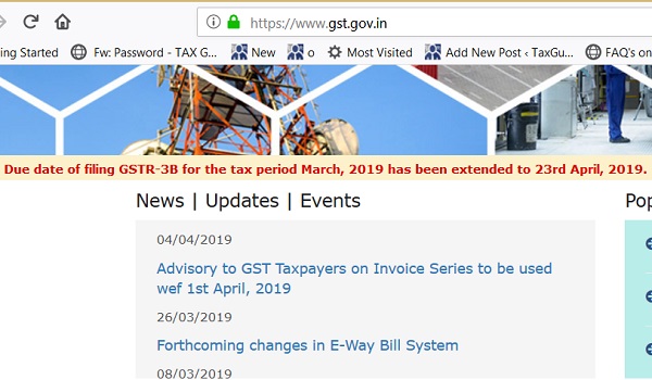 Due date of filing GSTR-3B extended to 23rd April 2019