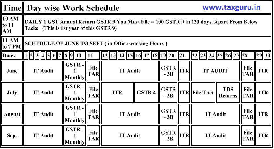 4 Month Time Table for Every Practising CA