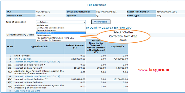 Challan Correction Movement of deductee