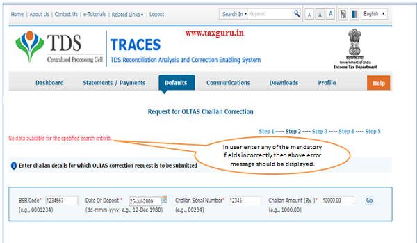 Enter relevant Challan details