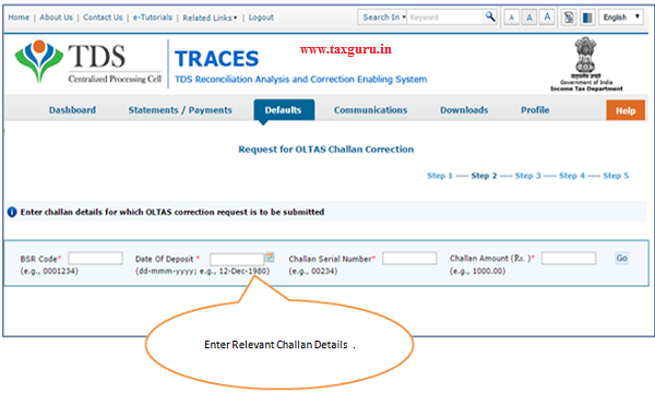 Enter relevant Challan