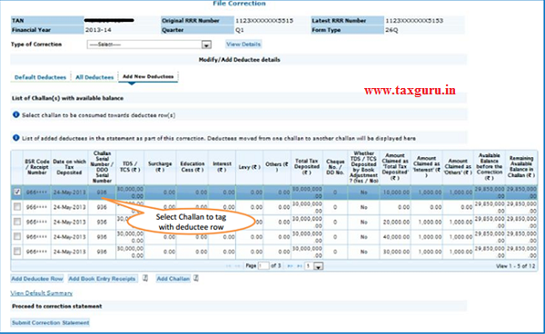 Modify Add deductee details- Add New  Deductee