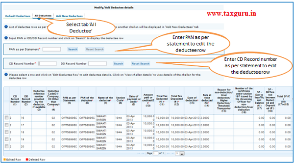 Modify Add deductee details- All Deductee image 2