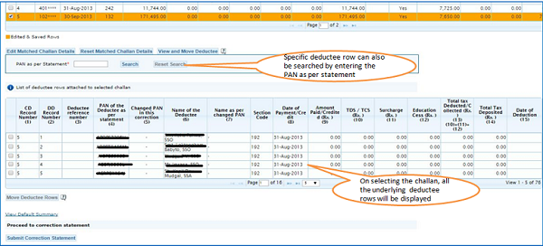 Movement of deductee row - Matched Challan image 2