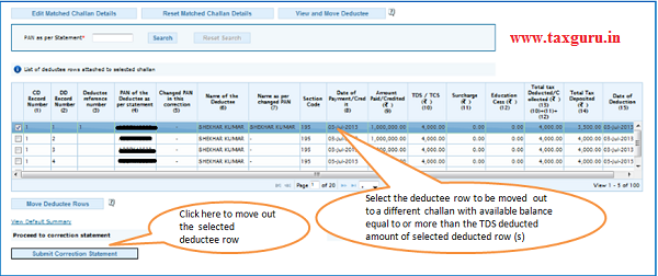 Movement of deductee row - Matched Challan image 3