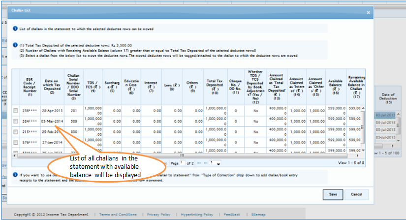 Movement of deductee row - Matched Challan image 4