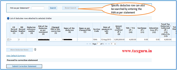 Movement of deductee row - UnMatched Challan image 3