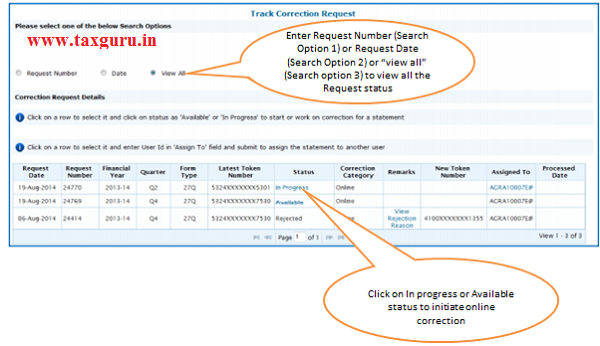 Online Correction Request Flow-View submitted request