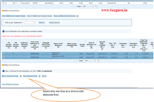 Possible Error Message– Edit Deductee Row in case of Unmatched Challan