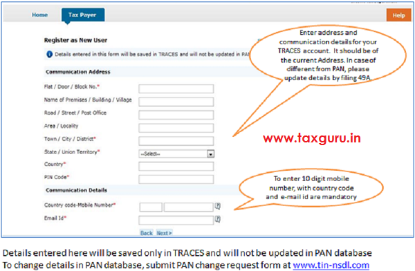 Register as New User – Step 2 Address & Communication Details