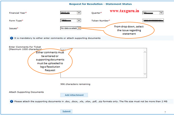 Request for Resolution –Category Statement Status