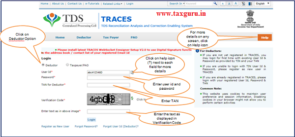 Step 1 Login to TRACES as a Deductor with registered User ID and Password