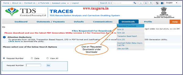 Step 14 User can view the “Rejection Reasons for 26A 27BA” in Requested Downloads under “Downloads” menu.