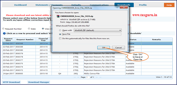 Step 15 (Contd.) Steps to download “Rejection Reason for 26A 27BA”(Contd.)