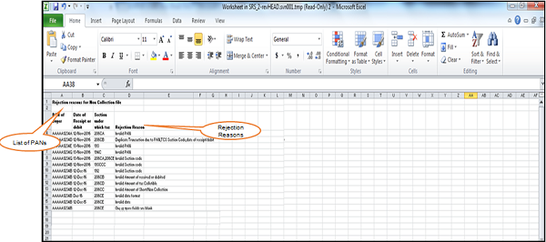 Step 15 (Contd.) User can check rejection reason in “Rejection Reason for Non Deduction file”.