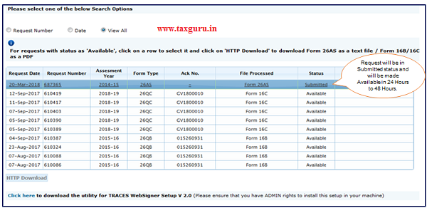 Step 4 Request will be in Submitted status in “Requested Download” under “Downloads” tab