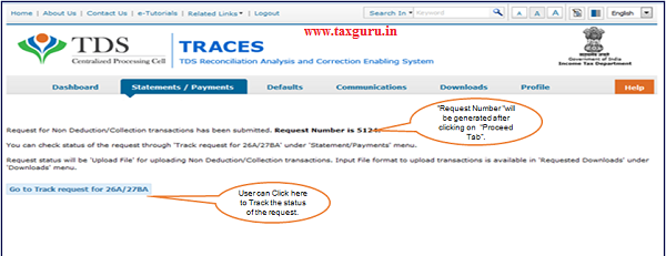 Step 4“Request Number “will be generated after clicking on “Proceed Tab”