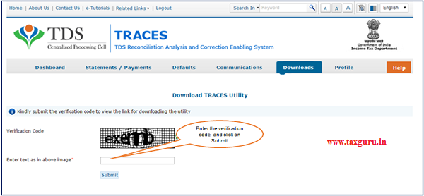 Step 6 (Contd.) Enter the verification Code and Click on Submit to proceed further.