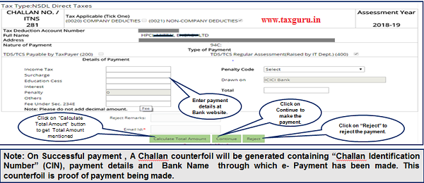 Step 6 Enter payment details at Bank website and make the Demand Payment.