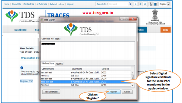 Steps to Register Digital Signature Certificate (Contd.) image 2