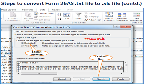 Steps to convert Form 26AS .txt file to .xls file (contd.) Image 3