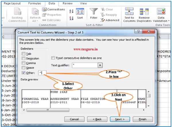 Steps to convert Form 26AS .txt file to .xls file (contd.) Image 4