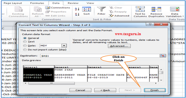 Steps to convert Form 26AS .txt file to .xls file (contd.) Image 5