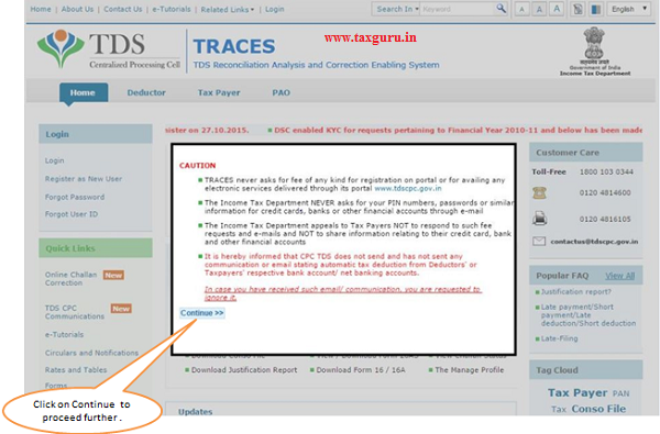 TRACES Home Page- Tax Payer Forgot Password