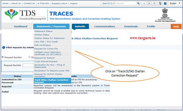 Track OLTAS Correction Request