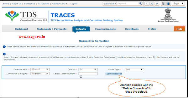 User will be redirected to Online Correction Screen Total Outstanding Demand